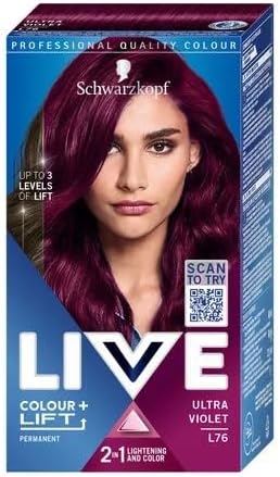 Schwarzkopf LIVE Colour Lift Ultra Violet Permanent Hair Dye L76, Pack van 2