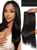HANNE Straight Bundles Sew in Hair Extensions 3 Bundles 18 20 22 Inch 100% Japanese Futura Fiber Synthetic 4-Layer Craftsmanship Quick Weave Hair Bundles (Natural Black)