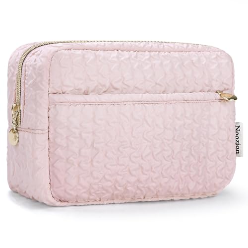 Noozion Makeup Bag Travel Toiletry Bag, Puffy Padded Cosmetic Bag for Women, Makeup Organizer Case, Wide-open Pouch Purse, Travel Essentials
