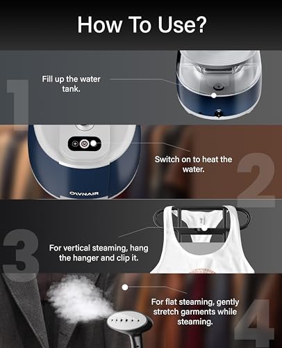 Image of OWNAIR Standing Iron Steamer For Clothes, Vertical Standing Garment Steamer, 2.1L Water Tank, 32 g /min, 8 Heat modes, 2000 watt, Adjustable Iron Board, Horizontal and Vertical, 1 year warranty