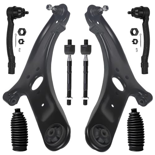 Image of Detroit Axle - 8pc Front End Suspension Kit for Hyundai 2012-2017 Accent, 2 Lower Control Arms with Ball Joint Assembly 4 Inner Outer Tie Rod End Links 2 Boots 2013 2014 2015 2016 Replacement