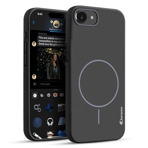 Image of KARWAN Ultra Slim MagEaze Magnetic Matte Finish Back Case Cover Compatible with iPhone 16E N52 Magnetic Ring, Wireless Charging Compatible, Scratch Resistant, Hard PC, Black