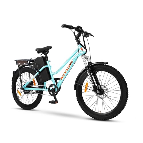 Image of Motovolt Kivo 24 Lite Electric Cycle | 36V 250W BLDC Motor | Up to 45 KM Range | 6Ah Removable Li-ion Battery (IP65, BIS Certified) | 110 kg Payload Capacity | Front Suspension | 24 inch Tyres | NEON BLUE