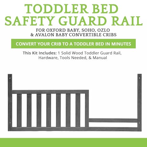 Image of Toddler Bed Safety Guard Rail for Oxford Baby, Soho, Ozlo & Avalon Baby Convertible Cribs - Solid Wood Rail for Toddler Bed Conversion - Safety Rails for Children (Arctic Gray, Option 1)
