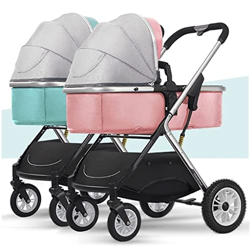 Foldable Twin Umbrella Stroller for Infant and Toddler,Compact Lightweight Stroller Side by Side Tandem Stroller for Girls Boys,Two Large Seats with Individual Recline (Color : Multi-Colored)