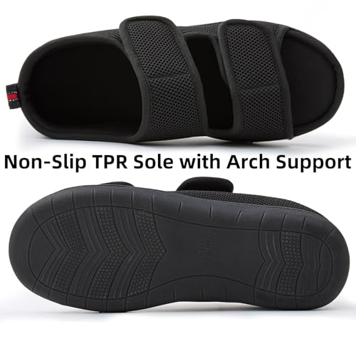 Image of Women's Slippers with Arch Support, Adjustable Open Toe Shoes for Diabetic | 5-Layer Construction, 60D Memory Foam, Machine Washable, Anti-Slip Outsole