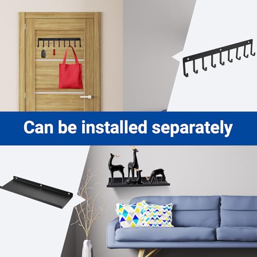 BATENGKEJI 2 Pcs Colgador Llaves Pared, Porta Cuelga Colgador de Llaves Llavero Pared con Estanteria Negros con 9 Ganchos para Entrada Hogar Cocina Oficina(Moderno) - imagen 9