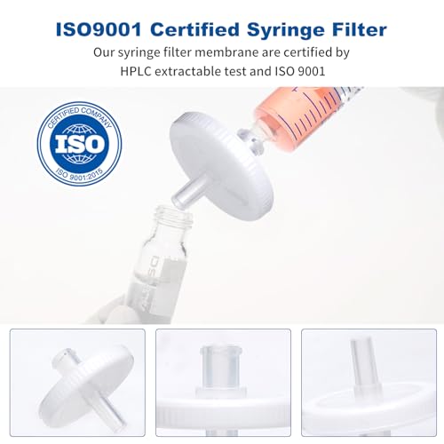 Image of Syringe Filters Hydrophobic Nylon Membrane 100PCS, 0.45um Pore Size,13mm Disc Diameter,HPLC and GC Needle Filter, Non-Sterile, High Throughput Lab Filtration, Barreled Packed