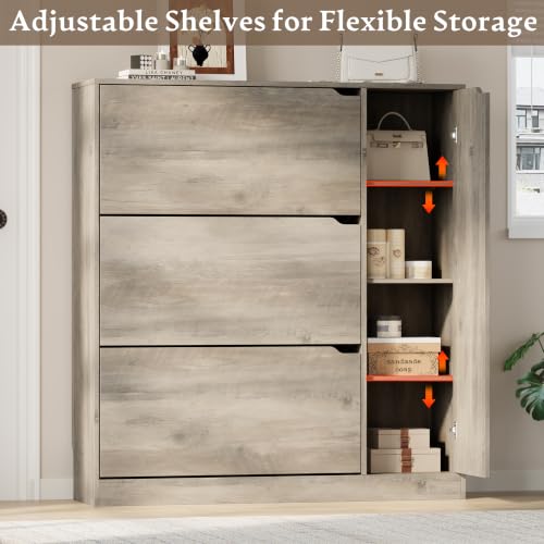 Image of BORNOON Shoe Cabinet with Side Storage, Shoe Organizer with 3 Flip Drawers