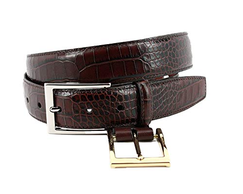 Torino Leather Alligator Grain Embossed Calfskin Belt - Brown