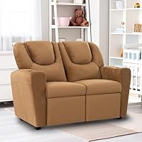 Naomi Home Suri Kids Recliner Loveseat with Cup Holders & Footrests, Brown Microfiber - Cozy 2-Seater Lounge for Children