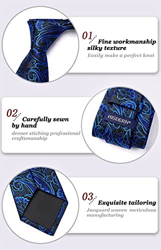 Image of HISDERN Ties for Men Paisley Tie and Pocket Square Woven Classic Floral Mens Ties Handkerchief Set Wedding Party Necktie