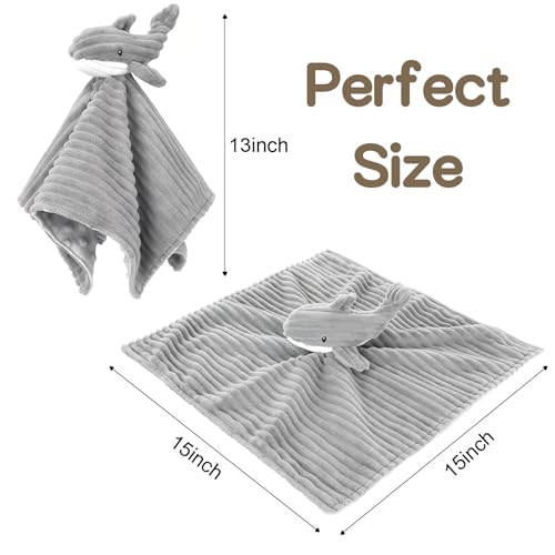 Image of Baby Security Blanket for Boys and Girls Lovey Whale 15 Inch Grey