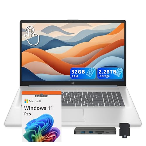 Image of HP 17.3 inch HD+ Touchscreen Laptop, Intel Ultra 7 255U, 32GB DDR5, 2.28TB Storage (2TB SSD+288GB Docking Station Set), Intel Graphics, Backlit Keyboard, Webcam, Wi-Fi 6, Win 11 Pro, Moonlight Blue