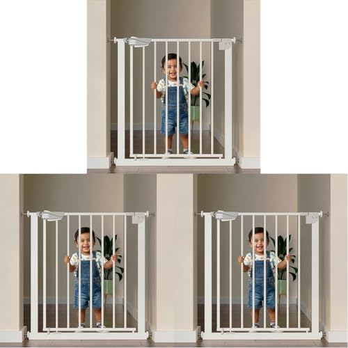 Image of Cherilo Baby Safety Gate for Kids & Pets | Adjustable Dog Gate Barrier for Home (Fits 75-84 cm) | Pressure Mounted Child Gate for Toddlers & Dogs | Auto Close, No Drill Installation | White