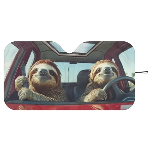 Image of Funny Sloth Car Windshield Sun Shade Foldable Sunshade Universal Vehicle Accessories Auto Sun Heat and UV Rays Blocker Keep Your Vehicle Cool Fit Car Front Window for Trucks SUV