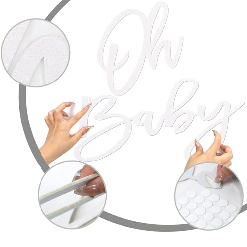 Image of Oh Baby Sign for Baby Shower Backdrop - Glitter Felt Oh Baby Sign Party Banner Boy Girl Baby Shower Decorations Gender Reveal 1st Birthday Party Photography Background - White
