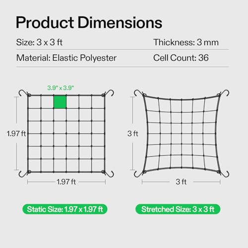 VIVOSUN Garden Netting 90 x 90 cm Elastic Trellis Net with 4 Hooks Trellis Net for Climbing Plants Vegetables Fruits and Flowers