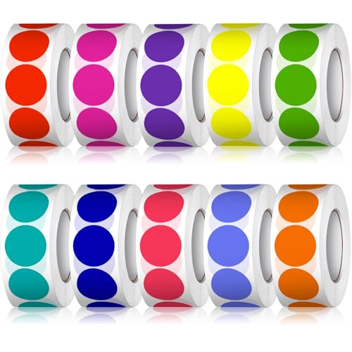 5000 PCS 3/4" Colored Dot Stickers Round Color Coding Labels Polka Circle Dot Label Sticker for Toddler,Office,Student,Classroom,Papers Etc(10 Rolls, 3/4 Inches)