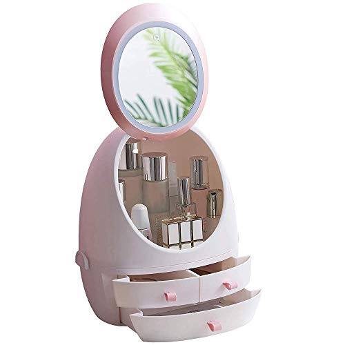 The gaaza Store Makeup Mirror Organizer with Light LED Portable Adjustable Dressing Table Desktop Finishing Box Jewelry and Cosmetic Storage Display Case for Bathroom Dresser