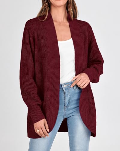 Image of KIRUNDO Cardigan Sweaters for Women 2024 Fall Open Front Long Sleeve Loose Lightweight Knit Sweater Coat with Pockets