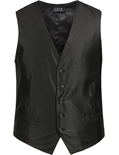 SSLR Men's 5 Button Formal Waistcoat Business Suit Vest (Large, Black)