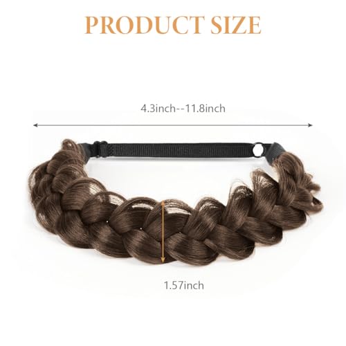 LOPHE Hair Braid Headband, Messy Wide 2 Strands Chunky Fishtail Braided Headband, Fluffy Wide Strands Wedding Hair Band, Fluffy Braids Wig Band for Women and Girls (Dark Brown) - Image 2