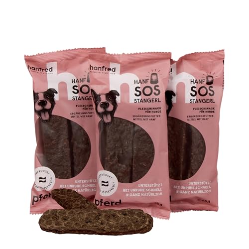 Beruhigungsmittel für Hunde – Hanfred SOS Stangerl mit Pferdefleisch, Anti-Stress Snacks bei Angst & Nervosität – natürliche Hilfe bei Silvester, Autofahren – sofortwirkung & für Allergiker (3 x 65g)