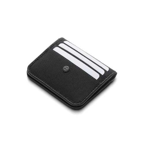 Image of scarters Slim Card Wallet for Men & Women, 10 Card Slots, Midnight Black | Minimalist nylon & vegan leather with cash pocket - front pocket carry & gifting