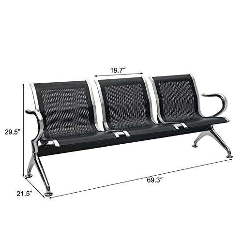 Kinfant Waiting Room Chair Bench - Guest Reception Chairs for Airport Hospital Bank Salon Barber Hall Room Conference (3-seat, Black-Mesh)