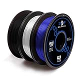 3DF 3D Printing Filament – PETG Filament 1.75mm | Dimensional Accuracy +/- 0.02mm | 1.5kg (0.5kg per Spool) | Pack of 3 | Blue Black White Bundle