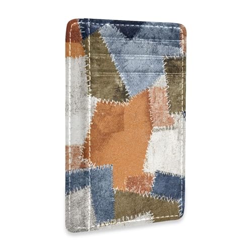 Multi Color Patched Cloth Pattern leather mens slim wallet With ID Window RFID Blocking credit card protector for men&women
