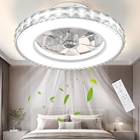 Ateroll Deckenventilator mit Beleuchtung Ø43.5CM, Kristall Deckenventilator Dimmbar (3000K-4000K-6500K-RGB), 6 Geschwindigkeiten mit Fernbedienung, Timer, Lichtspeicher, geeignet für Schlafzimmer