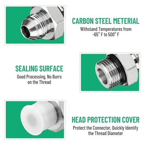 Image of 10 Pack Hydraulic Hose Adapter Fittings: 1 /2 inch JIC 37 Male x #10 SAE /ORB Male, Straight Tube Fitting Kits with Protection Cover