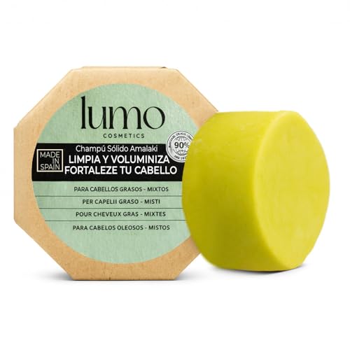 Champú Sólido Orgánico, Bio y Vegano con Amalaki Amla, Henna y Cúrcuma – Especial Cabello Oscuro o Cobrizo. rizos definidos – 80 g – Sin Sulfatos, Sin Plástico