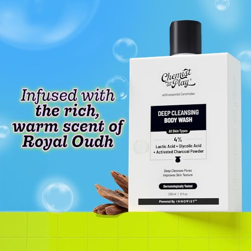 Image of Chemist At Play Deep Cleansing Charcoal Body Wash & 10% Vitamin C Face Serum Combo | Exfoliates, Controls Oil, Fades Dark Spots & Hyperpigmentation | Detox, Glow, Vegan | 236ml + 10ml