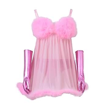 Amazon.com: ZIXUN Women's Pink Sexy Feather Lingerie Suit