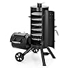 Mfstudio extra large vertical offset smoker heavy duty vertical charcoal smoker grill bbq gill with offset smoker box 961 sqin cooking area with push out ash tray for smoking black  urban country home decor