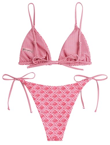 Image of ZAFUL Women's Triangle Bikini Floral String Bikini Set Two Piece Swimsuit Bathing Suits