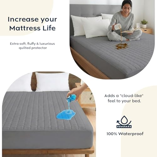 Image of Ayka 100% Waterproof Quilted Mattress Protector King Size 72x72 inch Breathable Noiseless Ultra Soft Fitted Bed Protector Mattress /Bed Cover (Grey, King (72 * 72 inch))