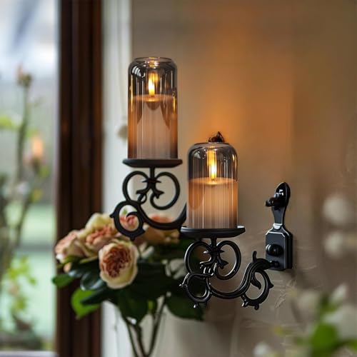 Image of Eldnacele Black Glass Flameless Candles with Remote and Timer, Battery Operated 3D Wick Flickering LED Pillar Candles for Dinner Wedding Holiday Decor (3Pcs, D3xH4 /5 inch /6 inch)