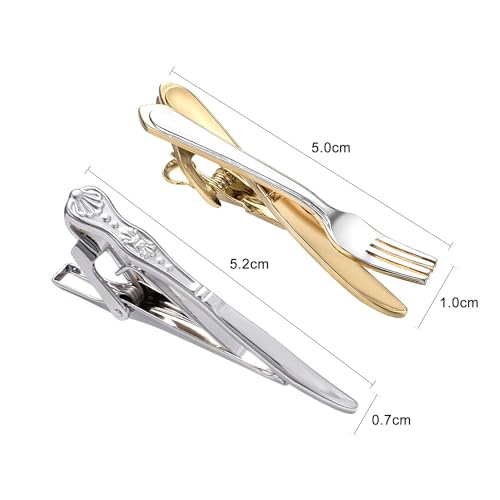 Image of 2Pcs Tie Clip Set for Men Unique Silver Gold Black Tie Clip Personalized Tie Bar Clip Fathers Day Birthday Wedding Jewelry