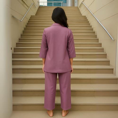 Image of Zivba Global Ethnic Roman Silk Co-Ord Set | Casual Wear Pant Top Set | Full Pair Set | Women Kurta Sets Kurtis | Women Kurta Pant Set | Coord Sets for Women | Top Pant Set | Purple Colour