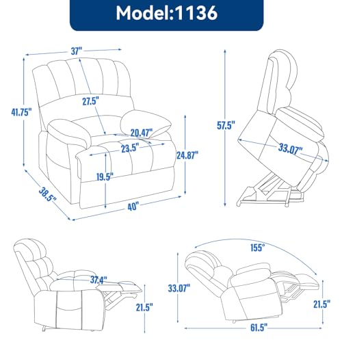 Image of Extra Large Power Lift Recliner Chair with Massage, Lumbar Heat, and USB Charging - Ideal for Enhanced Comfort and Mobility (42 x) (Beige + Chenille + Fiber Foam and Polyester Fiber Pa)
