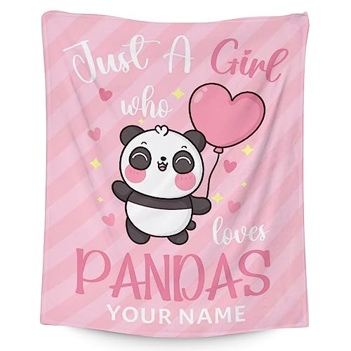 Personalized Panda Blanket Gifts with Name - 40"x50" Cute Throw Blanket for Kids, Adults - Pink Soft Fuzzy Blankets for Couch & Sofa