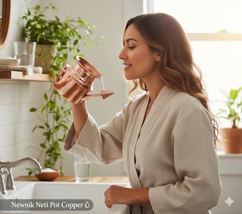Newnik Neti Pot Copper Plain 250 ml | Pure Copper Nasal Wash Pot for Sinus Cleaning, Cold, Allergy & Congestion Relief | Smooth Spout, Easy Grip, Ayurvedic Jal Neti Pot