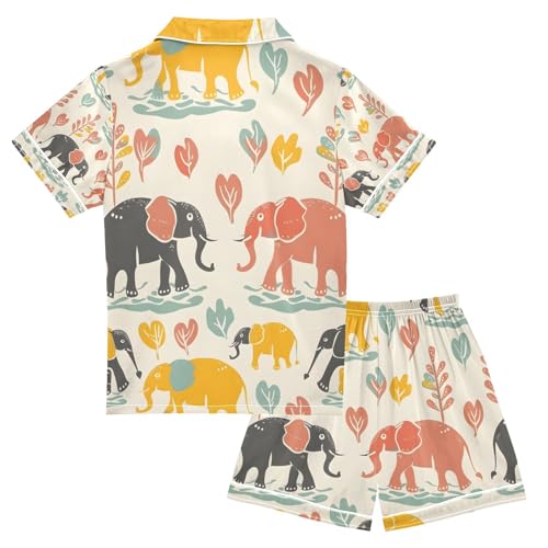 senya Elephants Family Playing Satin Summer Pajama Sets Silk Short Sleeve Button Down Sleepwear2