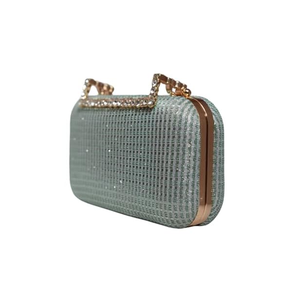 Artklim Shimmery Fabric Party Clutch Bag For Women | Wedding Clutch Purse With Detachable Chain Sling Strap - Image 4
