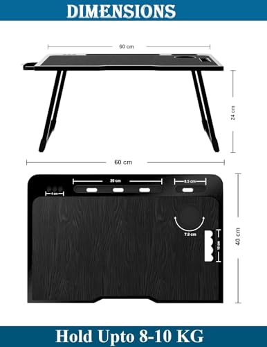 Image of Cubiker Engineered Wood Multipurpose Foldable Lapdesk with Cup Holder | Table Home Study Writing Table, Foldable and Portable /Ergonomic Edges (Black - 60[L] X 40[W] X 24[H] Cm)