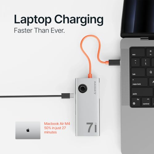 Image of Ambrane 7-in-1 Type C Docking Station, 4K /60Hz HDMI, 2 USB 3.0, 1 Type C 3.0 5Gbps, 100W USB C PD Charging, Display Switch, SD & Micro SD Slot for All USB C Devices- Phones, Laptop (EHub 7i, Grey)